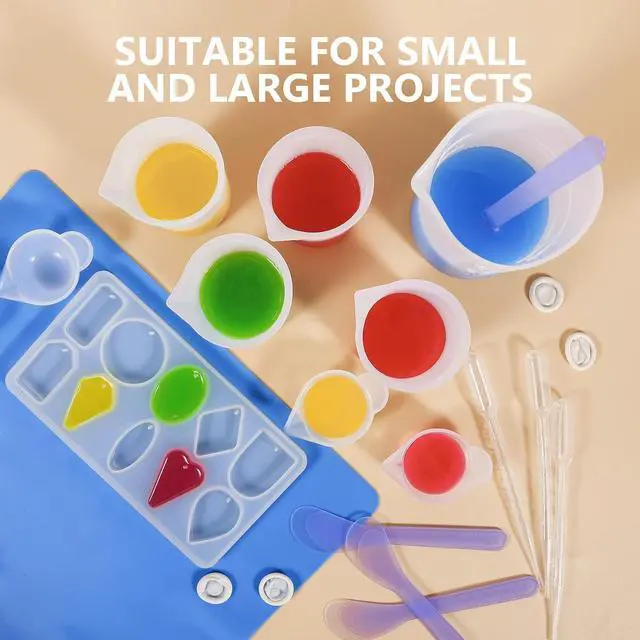 Alt view image 5 of 6 - KISREL Silicone Measuring Cups for Resin, Resin Supplies with 250&100ml Silicone Cups, Resin Mixing Cups, Stir Sticks, Epoxy Mixing Cup, Molds