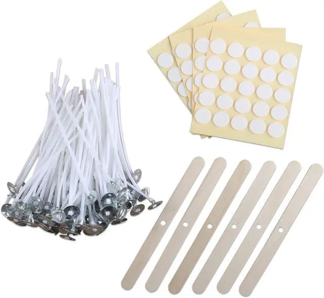 Main image of MILIVIXAY 3.5" Candle Wick Bundle: 100PCS Candle Wicks, 100PCS Candle Wick Stickers and 6PCS Wooden Candle Wick Holders - Wicks Coated with Paraffin Wax, Cotton Wicks Kits for Candle Making.