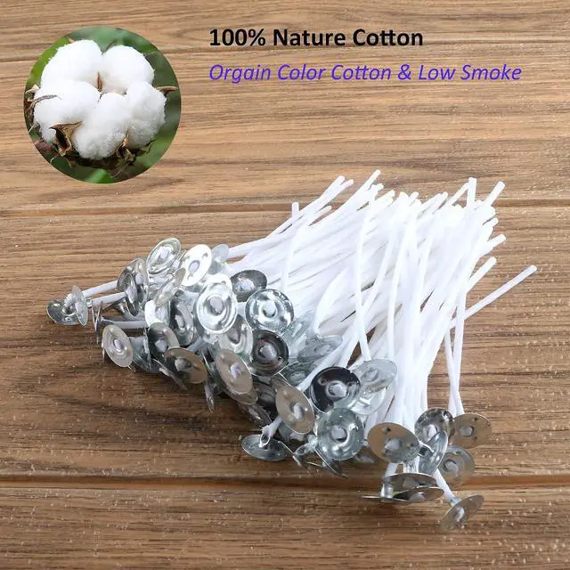 Alt view image 3 of 7 - MILIVIXAY 3.5" Candle Wick Bundle: 100PCS Candle Wicks, 100PCS Candle Wick Stickers and 6PCS Wooden Candle Wick Holders - Wicks Coated with Paraffin Wax, Cotton Wicks Kits for Candle Making.