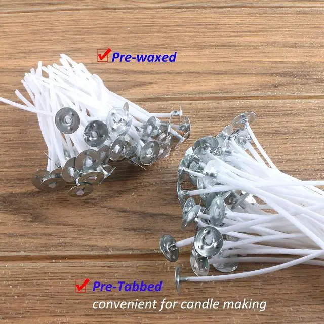 Alt view image 5 of 7 - MILIVIXAY 3.5" Candle Wick Bundle: 100PCS Candle Wicks, 100PCS Candle Wick Stickers and 6PCS Wooden Candle Wick Holders - Wicks Coated with Paraffin Wax, Cotton Wicks Kits for Candle Making.