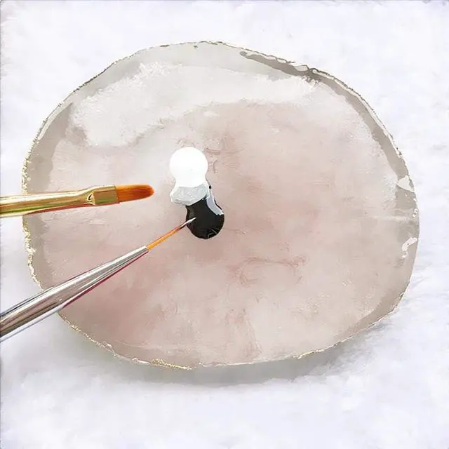 Alt view image 3 of 7 - Polish Mix Palette, Resin Nail Art Palette Paint Drawing Color Dish Golden Edge Resin Stone Paint Drawing Color Dish Manicure Nail DIY Tool(White)