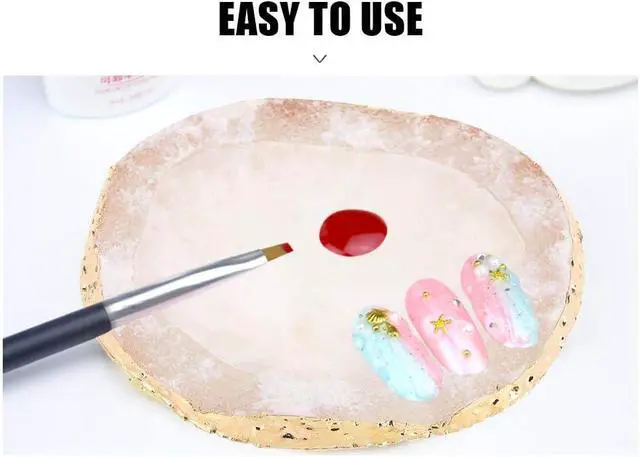 Alt view image 6 of 7 - Polish Mix Palette, Resin Nail Art Palette Paint Drawing Color Dish Golden Edge Resin Stone Paint Drawing Color Dish Manicure Nail DIY Tool(White)