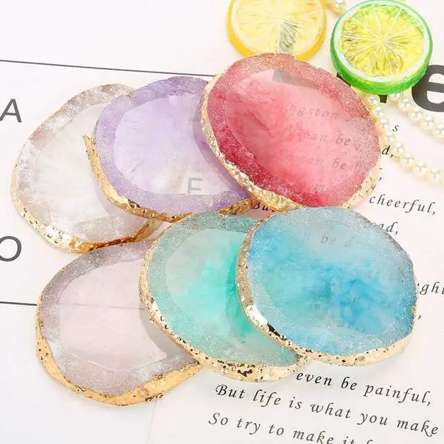 Alt view image 7 of 7 - Polish Mix Palette, Resin Nail Art Palette Paint Drawing Color Dish Golden Edge Resin Stone Paint Drawing Color Dish Manicure Nail DIY Tool(White)