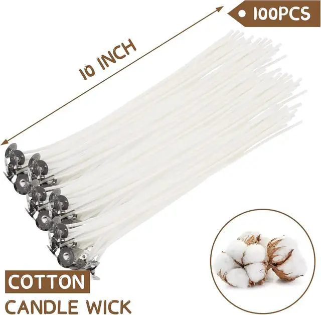 Alt view image 2 of 6 - JEAWIWI 100 Pcs Cotton Candle Wicks, 10 in, with Wick Stickers & Holders | Candle Wicks for Soy Wax, Beeswax, Coconut Wax, DIY Candle Making, Party Favors, Home Decor, Wedding & Gifts
