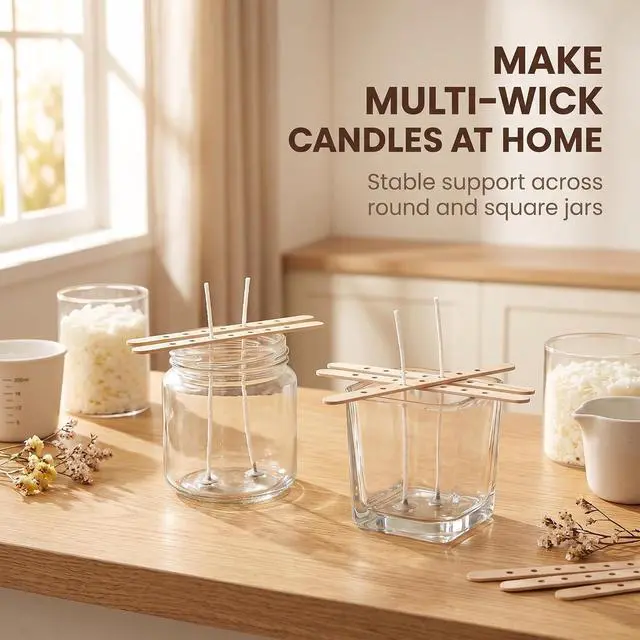 Alt view image 5 of 7 - 50Pcs Wooden Candle Wick Holders Candle Wick Bars Wicks Centering Device Wick Holders for Candle Making, Large, Multiwick Candles Arts Crafts Candle Making Wicks Candle Making