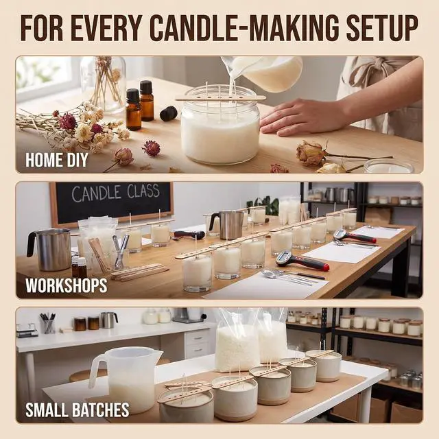 Alt view image 6 of 7 - 50Pcs Wooden Candle Wick Holders Candle Wick Bars Wicks Centering Device Wick Holders for Candle Making, Large, Multiwick Candles Arts Crafts Candle Making Wicks Candle Making