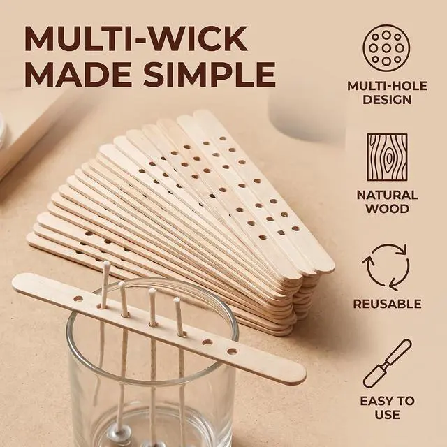 Alt view image 7 of 7 - 50Pcs Wooden Candle Wick Holders Candle Wick Bars Wicks Centering Device Wick Holders for Candle Making, Large, Multiwick Candles Arts Crafts Candle Making Wicks Candle Making