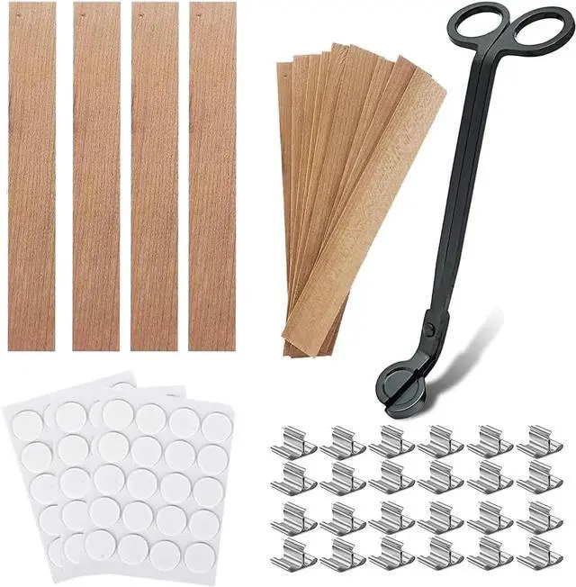 Main image of Wooden Candle Wicks with Wick Trimmer Cutter Crackling Candle Wicks kit 5.1 X 0.5 Inch Natural Candle Wood Wicks with Stand Candle Cores for DIY Candle Making Craft
