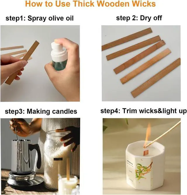 Alt view image 2 of 7 - Wooden Candle Wicks with Wick Trimmer Cutter Crackling Candle Wicks kit 5.1 X 0.5 Inch Natural Candle Wood Wicks with Stand Candle Cores for DIY Candle Making Craft