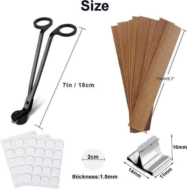 Alt view image 4 of 7 - Wooden Candle Wicks with Wick Trimmer Cutter Crackling Candle Wicks kit 5.1 X 0.5 Inch Natural Candle Wood Wicks with Stand Candle Cores for DIY Candle Making Craft