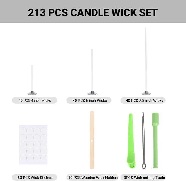 Alt view image 2 of 7 - Phinus Candle Wicks Kit 213 PCS, 3 Different Size Candle Wicks for Candle Making, DIY Candle Wick with Complete Tool for Soy Wax, Beeswax, Coconut Wax (4 Inch, 6 Inch and 7.8 Inch in Length)