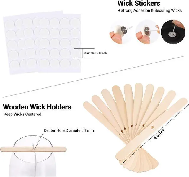 Alt view image 3 of 7 - Phinus Candle Wicks Kit 213 PCS, 3 Different Size Candle Wicks for Candle Making, DIY Candle Wick with Complete Tool for Soy Wax, Beeswax, Coconut Wax (4 Inch, 6 Inch and 7.8 Inch in Length)