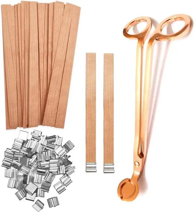 Main image of 100pcs Wood Wicks for Candles,Wood Wicks for Candles Making Smokeless Wooden Candle Wicks with Trimmer Natural Crackling Wooden Wicks for Candle Making 5.1x0.5x0.04inch DIY Craft