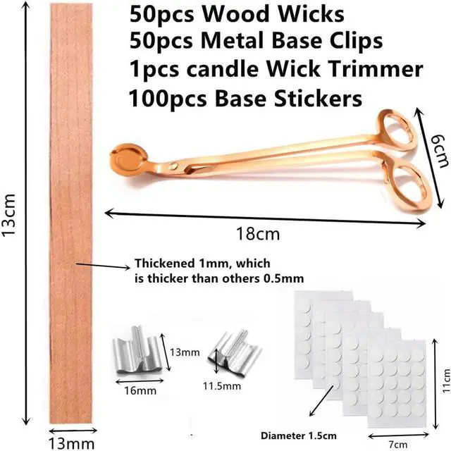 Alt view image 2 of 7 - 100pcs Wood Wicks for Candles,Wood Wicks for Candles Making Smokeless Wooden Candle Wicks with Trimmer Natural Crackling Wooden Wicks for Candle Making 5.1x0.5x0.04inch DIY Craft