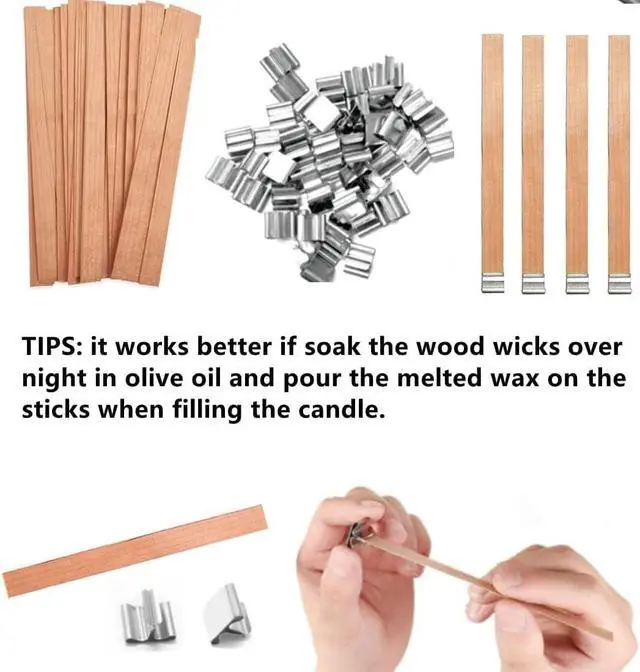 Alt view image 4 of 7 - 100pcs Wood Wicks for Candles,Wood Wicks for Candles Making Smokeless Wooden Candle Wicks with Trimmer Natural Crackling Wooden Wicks for Candle Making 5.1x0.5x0.04inch DIY Craft