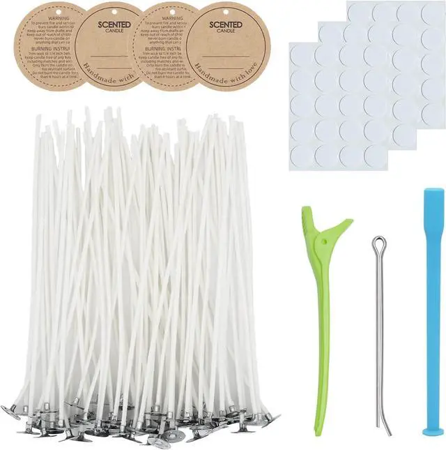 Main image of CandMak Candle Wick Kit - 60 Cotton Wicks with Candle Making Tools (Thick 4"+6"+8")
