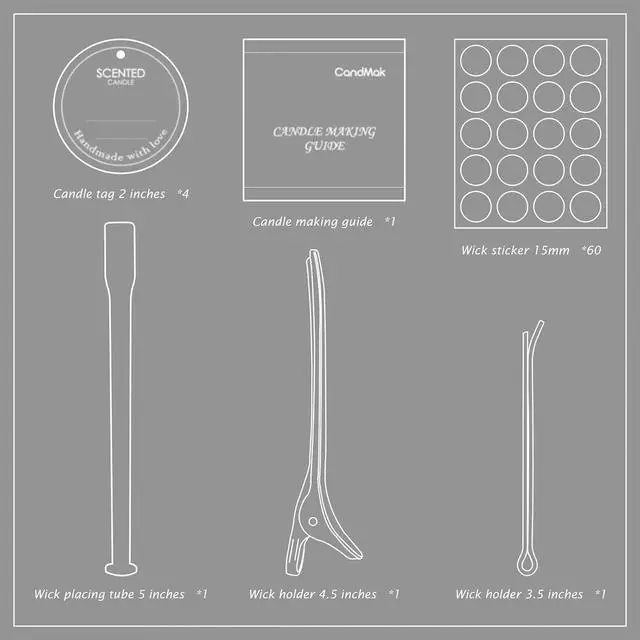 Alt view image 3 of 6 - CandMak Candle Wick Kit - 60 Cotton Wicks with Candle Making Tools (Thick 4"+6"+8")
