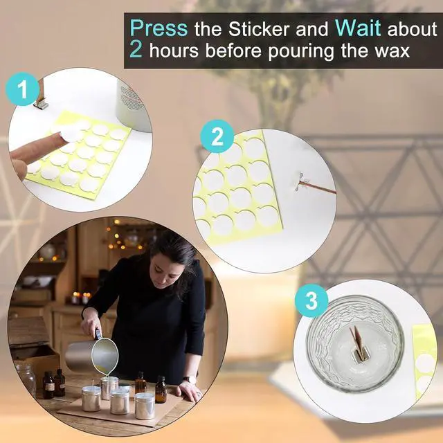 Alt view image 2 of 7 - 120Pcs Candle Wick Stickers, with Tail | Double-Sided, Easy to Peel, Heat Resistance, Ideal for Candle Wick Securing, DIY Candle Making, Home Craft