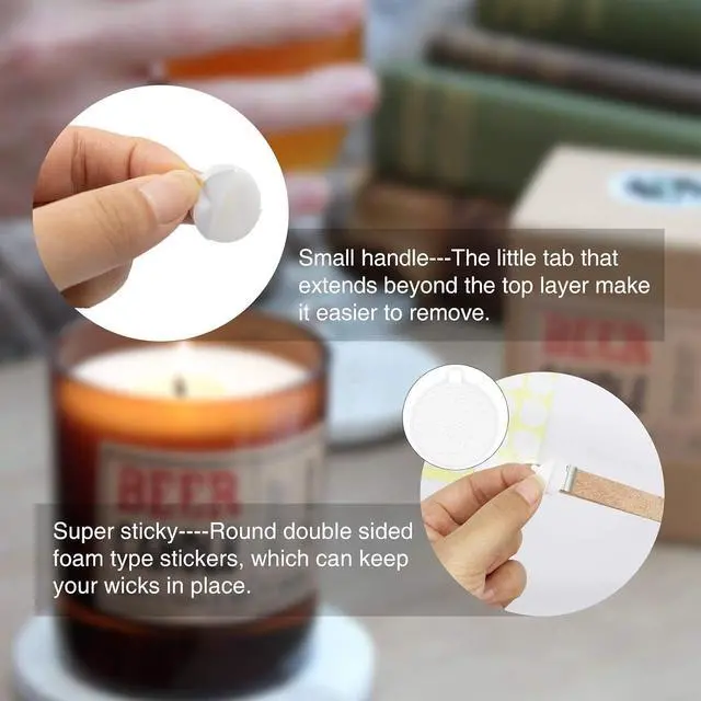 Alt view image 6 of 7 - 120Pcs Candle Wick Stickers, with Tail | Double-Sided, Easy to Peel, Heat Resistance, Ideal for Candle Wick Securing, DIY Candle Making, Home Craft