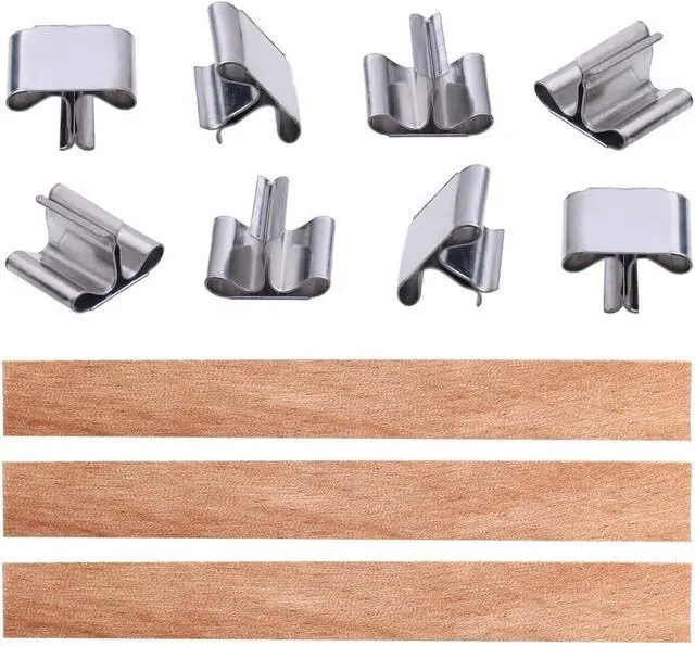 Alt view image 2 of 6 - 100 Pcs Wood Candle Wicks for Candle Making-50 Wicks & 50 Wick Holders | Smokeless Wooden Wicks Long Lasting Candle Cores with Iron Standers for Candle Making Supplies, 5.1 X 0.5 Inch