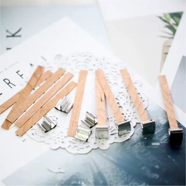Alt view image 5 of 6 - 100 Pcs Wood Candle Wicks for Candle Making-50 Wicks & 50 Wick Holders | Smokeless Wooden Wicks Long Lasting Candle Cores with Iron Standers for Candle Making Supplies, 5.1 X 0.5 Inch