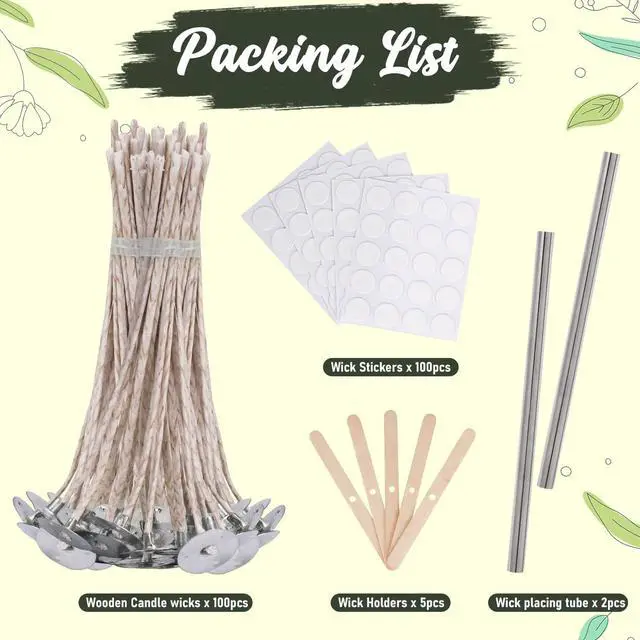 Alt view image 2 of 6 - 200pcs Natural Candle Wick kit,100pcs Wick Stickers with 5pcs Wick Holders and 2pcs Wick Placing Tubefor Soy Wax, Beeswax, Coconut Wax - DIY Candle Making Supplies for Beginners & Professionals