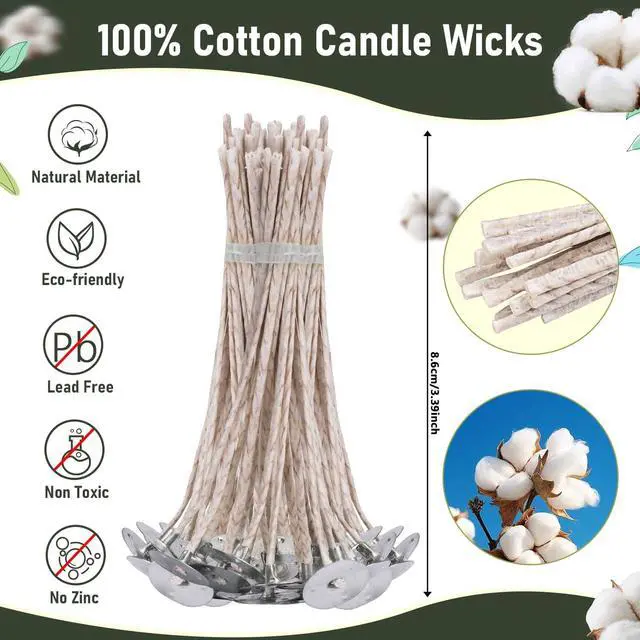 Alt view image 3 of 6 - 200pcs Natural Candle Wick kit,100pcs Wick Stickers with 5pcs Wick Holders and 2pcs Wick Placing Tubefor Soy Wax, Beeswax, Coconut Wax - DIY Candle Making Supplies for Beginners & Professionals