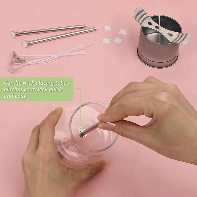 Alt view image 5 of 6 - 200pcs Natural Candle Wick kit,100pcs Wick Stickers with 5pcs Wick Holders and 2pcs Wick Placing Tubefor Soy Wax, Beeswax, Coconut Wax - DIY Candle Making Supplies for Beginners & Professionals