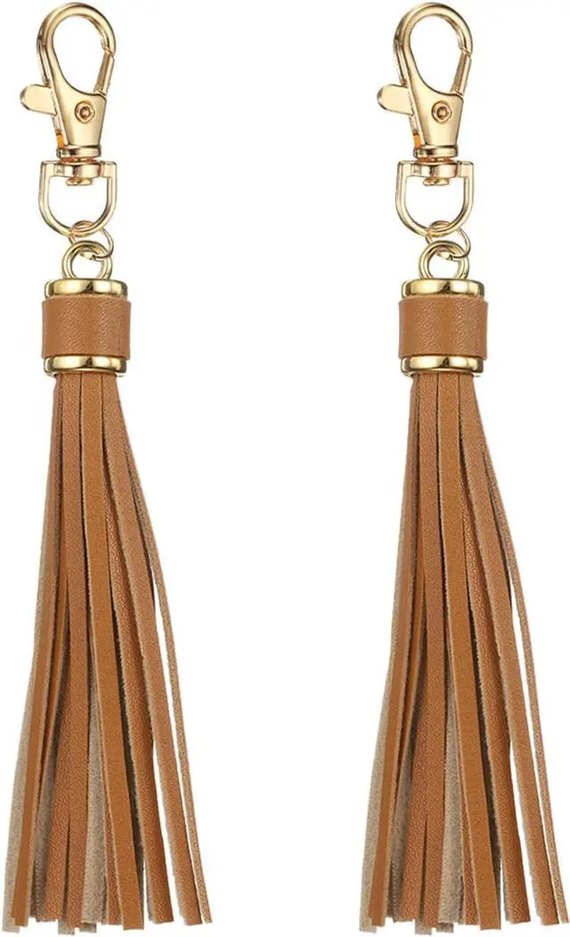 Main image of uxcell 2pcs PU Leather Tassels, 6 Inch Keychain Tassel Charm with Lobster Swivel for Jewelry Making, Handbag, DIY Crafts, (Light Brown)