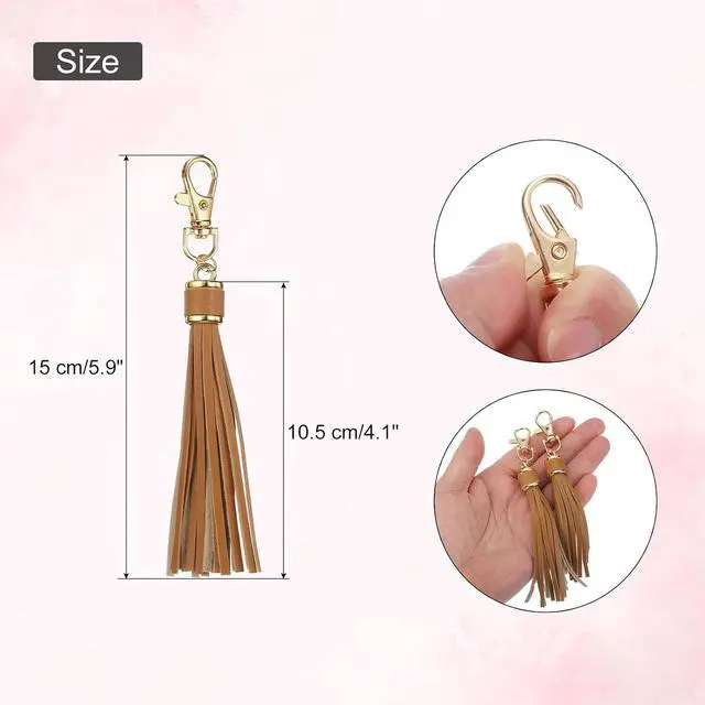 Alt view image 2 of 7 - uxcell 2pcs PU Leather Tassels, 6 Inch Keychain Tassel Charm with Lobster Swivel for Jewelry Making, Handbag, DIY Crafts, (Light Brown)