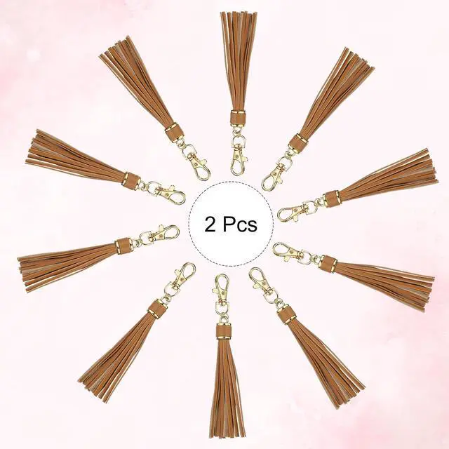 Alt view image 3 of 7 - uxcell 2pcs PU Leather Tassels, 6 Inch Keychain Tassel Charm with Lobster Swivel for Jewelry Making, Handbag, DIY Crafts, (Light Brown)