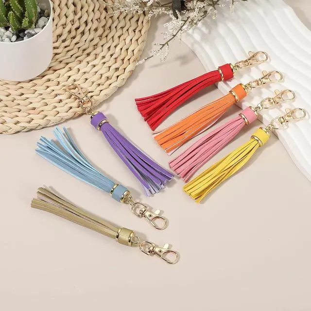 Alt view image 5 of 7 - uxcell 2pcs PU Leather Tassels, 6 Inch Keychain Tassel Charm with Lobster Swivel for Jewelry Making, Handbag, DIY Crafts, (Light Brown)