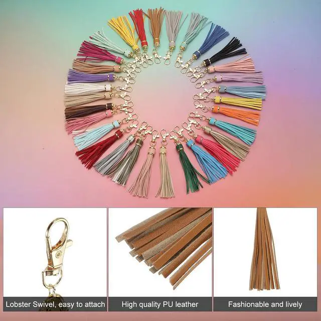 Alt view image 4 of 7 - uxcell 2pcs PU Leather Tassels, 6 Inch Keychain Tassel Charm with Lobster Swivel for Jewelry Making, Handbag, DIY Crafts, (Light Brown)