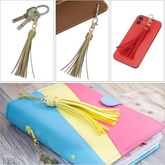 Alt view image 7 of 7 - uxcell 2pcs PU Leather Tassels, 6 Inch Keychain Tassel Charm with Lobster Swivel for Jewelry Making, Handbag, DIY Crafts, (Light Brown)