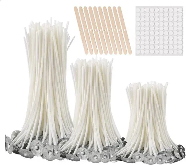 Main image of buluker 300Pcs Functional Smokeless Candle Wicks - Pre Waxed Cotton Wick with Metal Sustainer Tabs for Pillar Candle Making and DIY, 9cm/3.5in, 15cm/6in, 20cm/8in