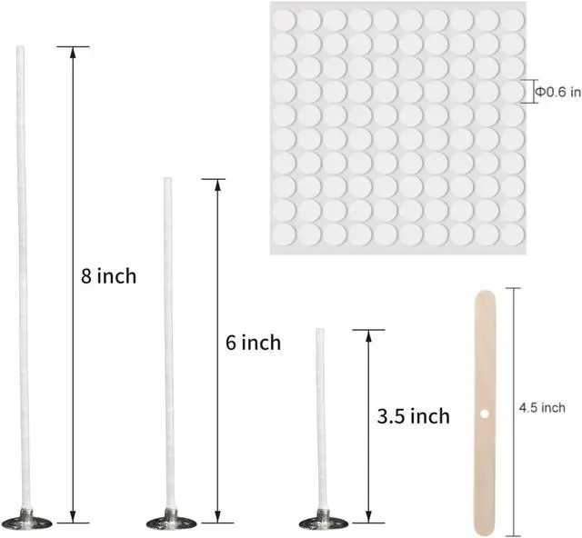 Alt view image 2 of 6 - buluker 300Pcs Functional Smokeless Candle Wicks - Pre Waxed Cotton Wick with Metal Sustainer Tabs for Pillar Candle Making and DIY, 9cm/3.5in, 15cm/6in, 20cm/8in