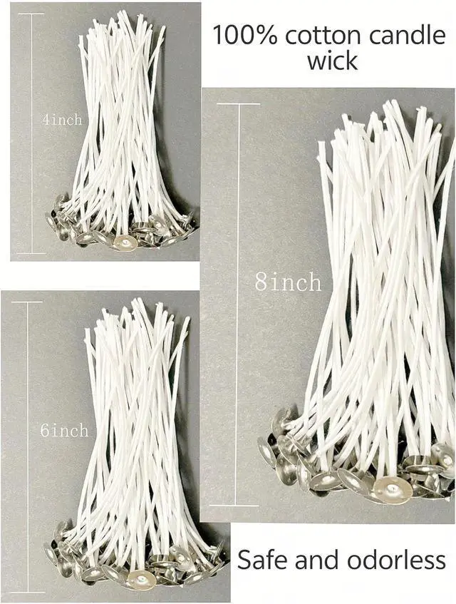 Alt view image 2 of 6 - 30Pcs Candle Wicks 4 Inch,40Pcs Candle Wicks 6Inch,30Pcs Candle Wicks 8 Inch,100pcs Candle Wick Stickers,Candle Wick Centering Device,20 Pcs Metal Sustainer Tabs,5pcs Candle Wick