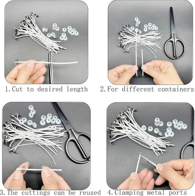 Alt view image 3 of 6 - 30Pcs Candle Wicks 4 Inch,40Pcs Candle Wicks 6Inch,30Pcs Candle Wicks 8 Inch,100pcs Candle Wick Stickers,Candle Wick Centering Device,20 Pcs Metal Sustainer Tabs,5pcs Candle Wick