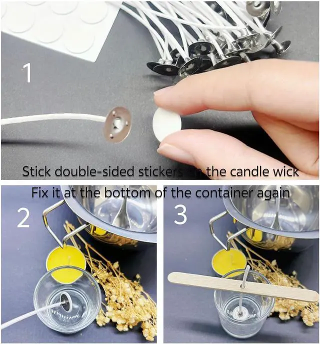 Alt view image 4 of 6 - 30Pcs Candle Wicks 4 Inch,40Pcs Candle Wicks 6Inch,30Pcs Candle Wicks 8 Inch,100pcs Candle Wick Stickers,Candle Wick Centering Device,20 Pcs Metal Sustainer Tabs,5pcs Candle Wick