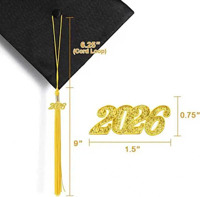 Alt view image 2 of 6 - 2026 Tassel Graduation Gold 9", Elegant Gold 2026 Graduation Tassel with Year Charm Date Drop for Graduations Cap