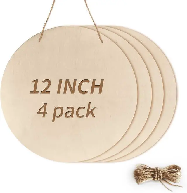Main image of 12 Inch Unfinished Wood Circles for Crafts, Wood Rounds Plaques for Cricut Crafts, Wooden Discs for Door Hanger Sign, Painting, Wood Burning, Christmas Home Décor(4Pcs Circle with Holes)