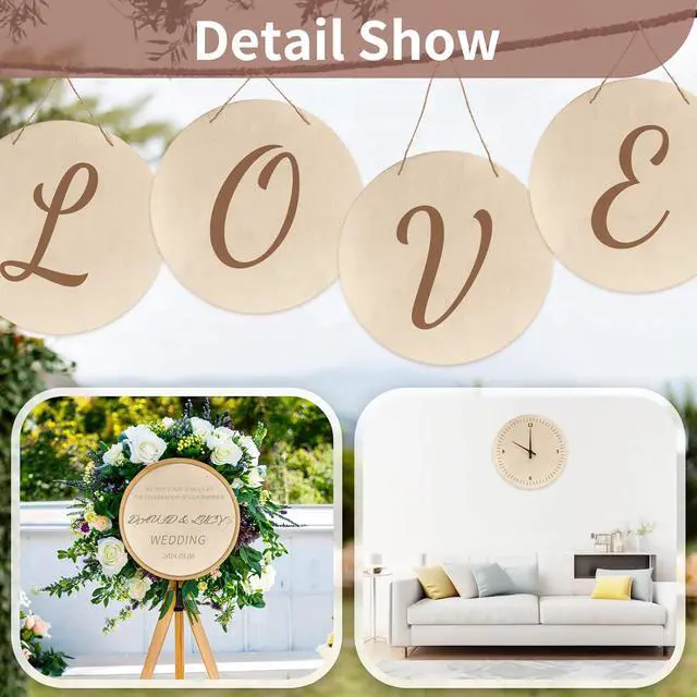 Alt view image 3 of 7 - 12 Inch Unfinished Wood Circles for Crafts, Wood Rounds Plaques for Cricut Crafts, Wooden Discs for Door Hanger Sign, Painting, Wood Burning, Christmas Home Décor(4Pcs Circle with Holes)
