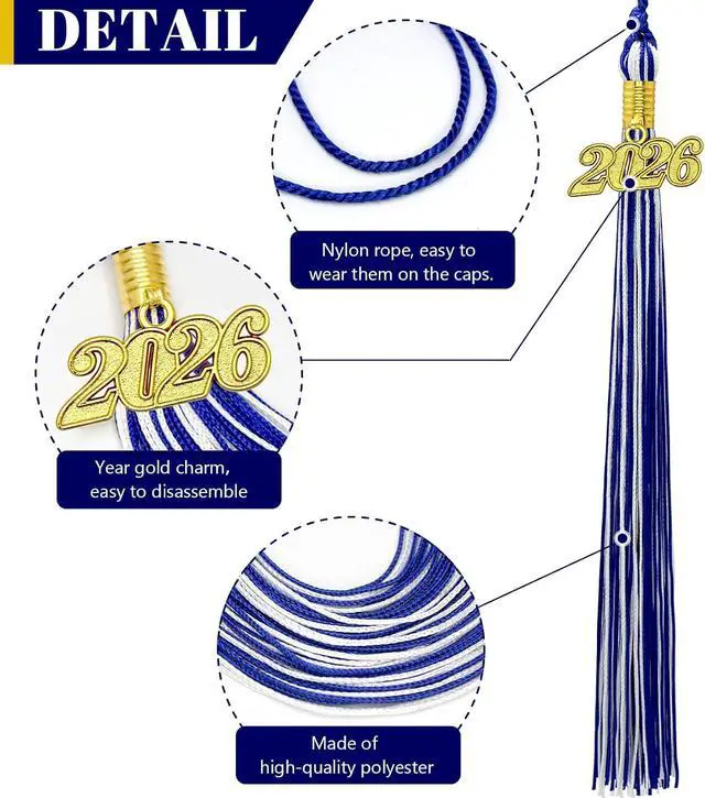 Alt view image 3 of 7 - 2026 Tassel Graduation White and Blue Graduation Tassel 2026 with Date Charm (Mixed White and Blue)