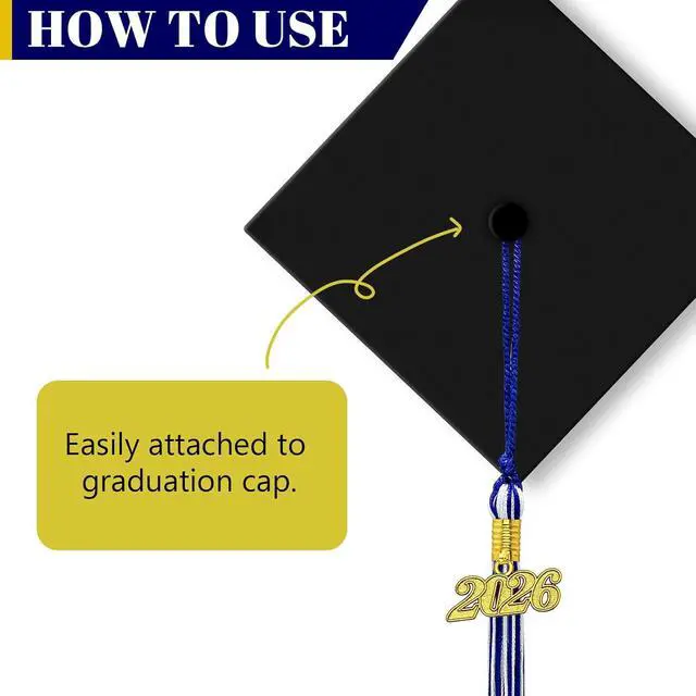 Alt view image 5 of 7 - 2026 Tassel Graduation White and Blue Graduation Tassel 2026 with Date Charm (Mixed White and Blue)