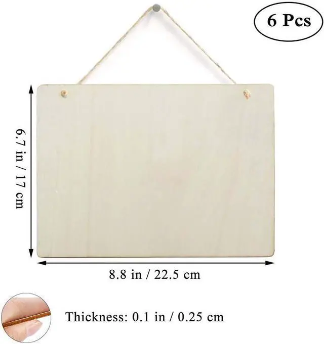 Alt view image 2 of 7 - 6 Pack Blank Wooden Plaque Rectangle Unfinished Wood Sign Decorative DIY Crafts Signs for Wreath Home Door Wall Art Decoration, 8.8x6.7 Inches (22.5x17cm)