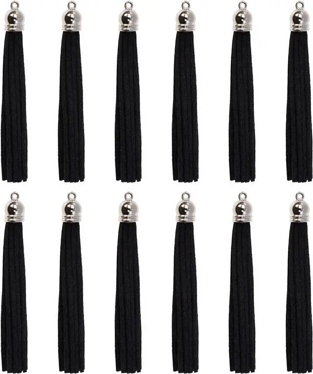 Main image of 12Pcs Keychain Tassels 3.3 inch Small Faux Leather Tassel Pendant for Earring Necklace Jewelry Making and Crafts DIY (8.5 cm, Black)