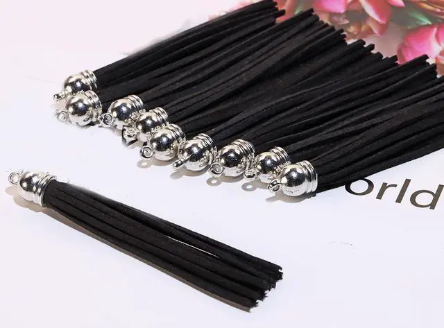 Alt view image 3 of 3 - 12Pcs Keychain Tassels 3.3 inch Small Faux Leather Tassel Pendant for Earring Necklace Jewelry Making and Crafts DIY (8.5 cm, Black)