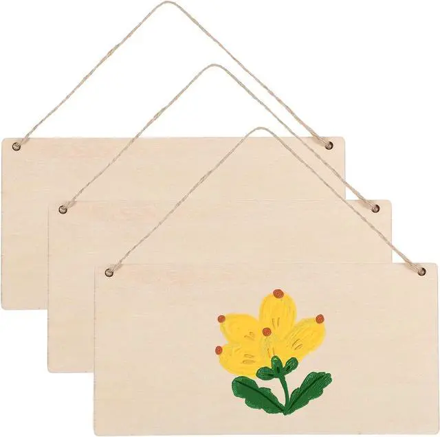 Main image of 3 PCS Unfinished Hanging Wood Sign Blank, 3.9 X 7.9Inch Rectangle Plaque Wooden Signs with Ropes, Blank Wood Signs Banners for DIY Craft Door Wall Art Decoration Painting