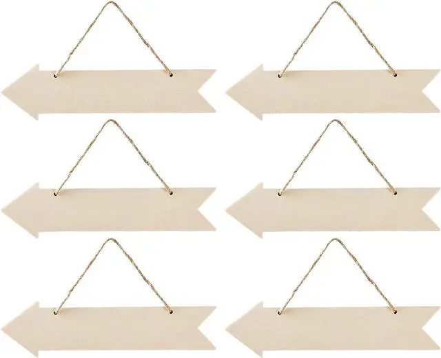 Main image of 6pcs Unfinished Wood Sign Blank Arrow Shape Hanging Wooden Plaque DIY Craft Project Wood Sign with Rope Door Wall Art Decorative, 3x11 Inch