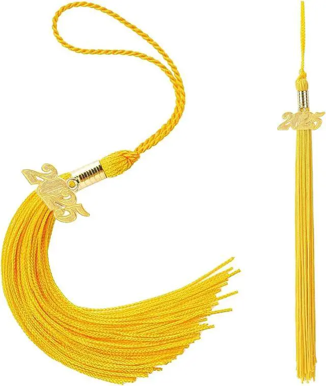 Alt view image 2 of 5 - 2025 Graduation Tassel Gold 9", Elegant Graduation Tassel with 2025 Year Charm, 2025 Tassel Graduation with Gold Date Drop